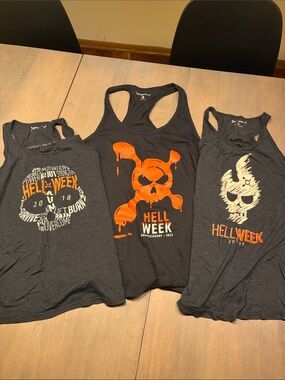 Orangetheory OTF Hell Week women’s Black Tank Top with Orange Skull Graphic